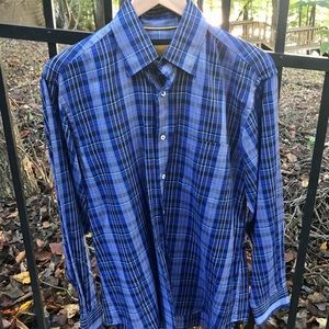 ROBERT TALBOTT CARMEL Blue Plaid Shirt Medium